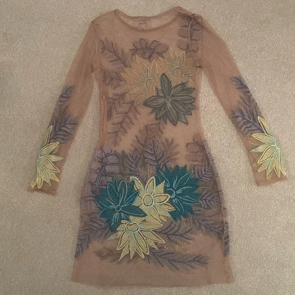 Nasty Gal x For Love & Lemons Tropicana Embroidered Mesh Sheer Mini Dress - Picture 13 of 16